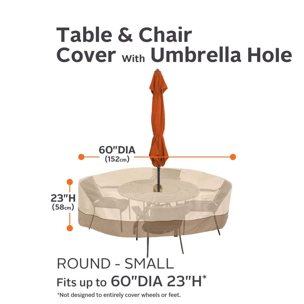 Small Tan and Brown Water-Resistant Patio Set Cover with Umbrella Hole