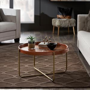 35.5 in. Gold Finish Round Metal And Wood Coffee Table