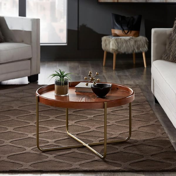 HomeSullivan 35.5 in. Gold Finish Round Metal And Wood Coffee Table