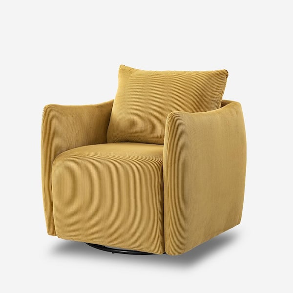 JAYDEN CREATION Erica Mustard Upholstered Swivel Barrel Chair with Reversible Backrest