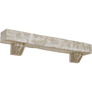 4 in. x 8 in. x 7 ft. Riverwood Faux Wood Fireplace Mantel Kit, Ashford Corbels, White Washed