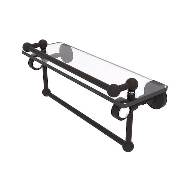 PacificGrove 16 in. W 6.8 in. H x 5.5 in. D Glass Rectangular Shelf in Oil Rubbed Bronze with Gallery Rail and Towel Bar