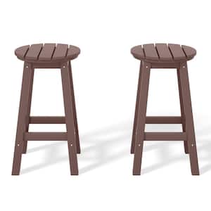 Laguna 24 in. Round HDPE Plastic Backless Counter Height Outdoor Dining Patio Bar Stools (2-Pack) in Dark Brown