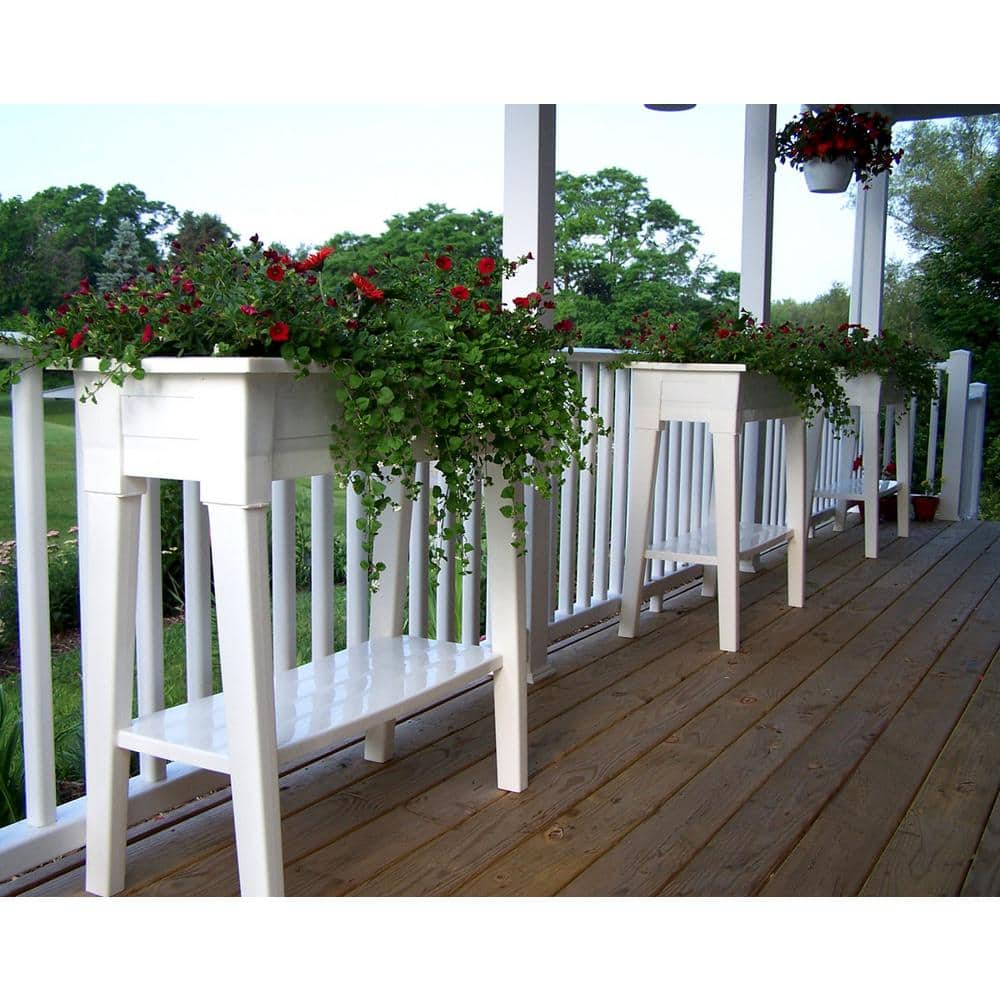 Adams White Resin Elevated Garden Planter with Shelf