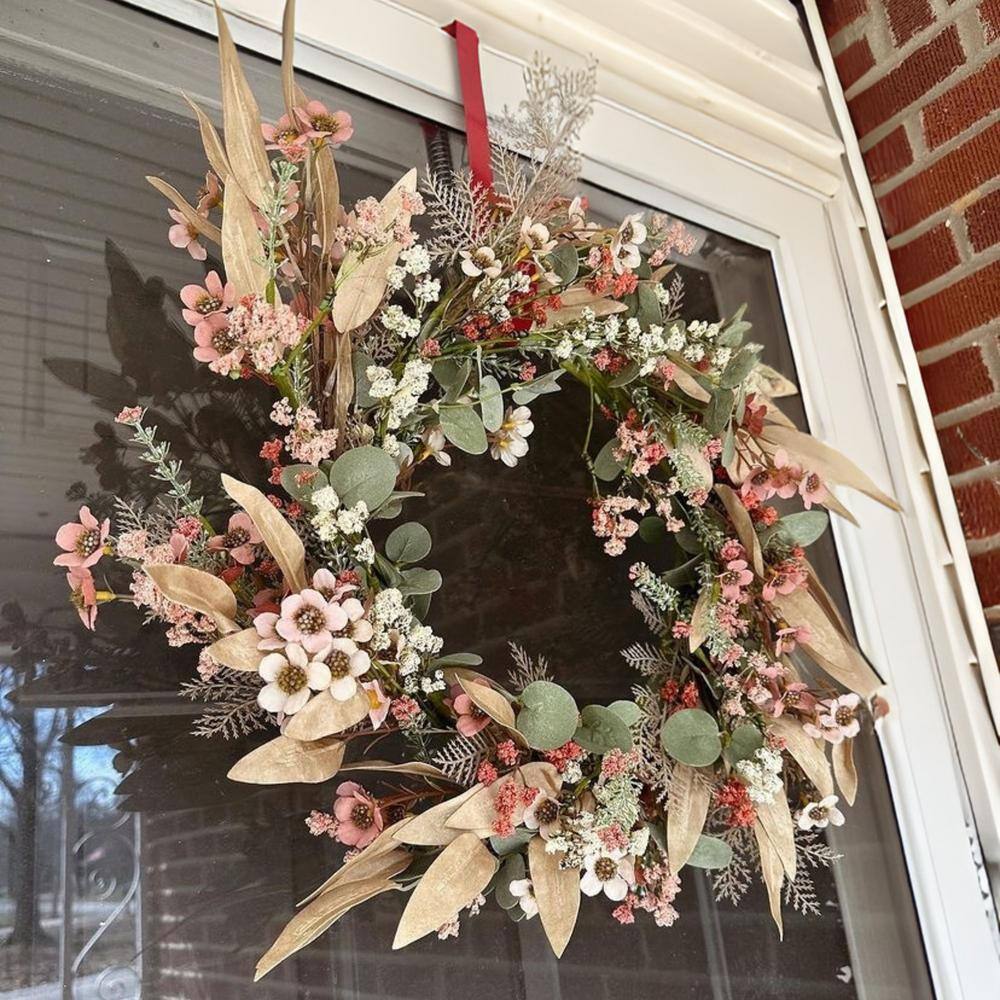 24-Inch Multicolor Artificial Eucalyptus and Rust Flower Spring Wreath