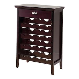 SignatureHome 13 in. L Florence Finish Dark Cherry Wooden Wine Rack Cabinet with Drawer Size: 24"W x 13"L x 34"H