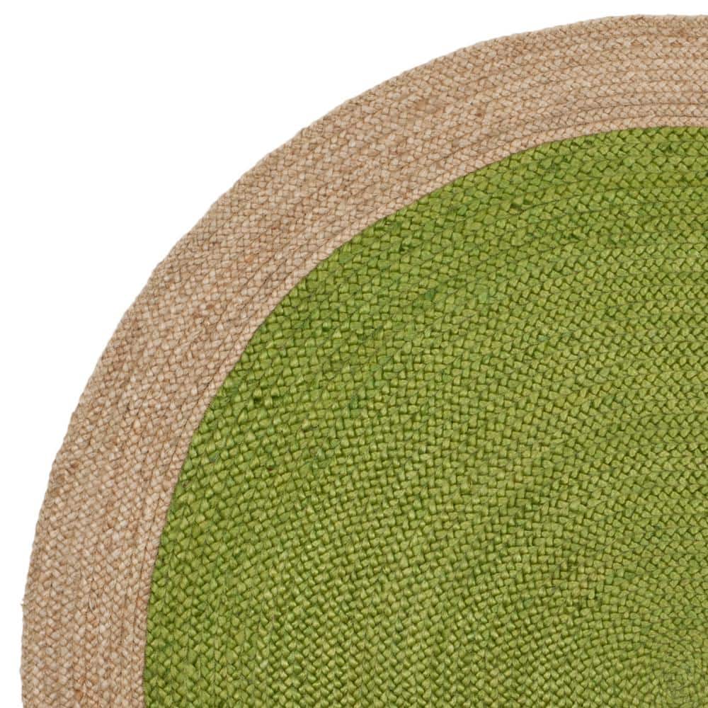 Green and Natural Round Braided Jute Rug, 5 ft