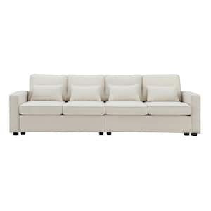 104.00 in. Polyester Rectangle Sectional Sofa in. Beige with Armrest Pockets and 4 Pillows