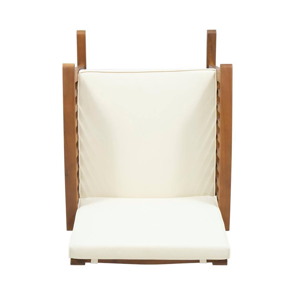 Brown Patina Acacia Wood Rocking Chair with Cream Cushions