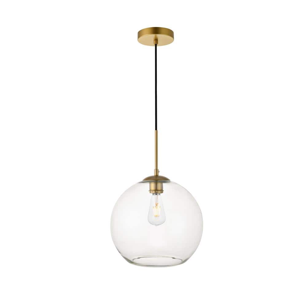 Timeless Home 11.8 in. 1-Light Brass and Clear Pendant Light, Bulbs Not Inc