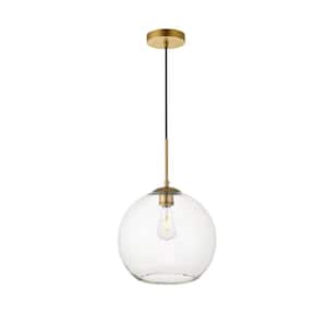 Timeless Home 11.8 in. 1-Light Brass and Clear Pendant Light, Bulbs Not Included