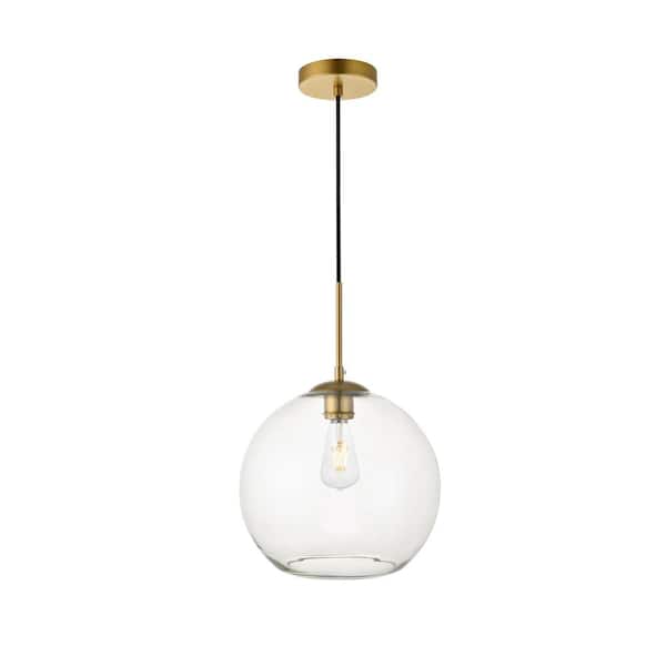 Unbranded Timeless Home 11.8 in. 1-Light Brass and Clear Pendant Light, Bulbs Not Included