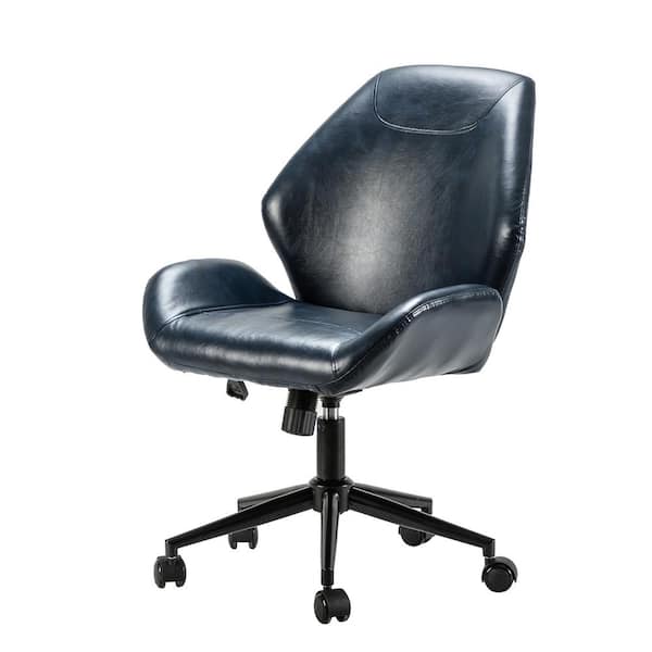 JAYDEN CREATION Rosal 100% PU Navy Swivel Task Chair with Metal Base