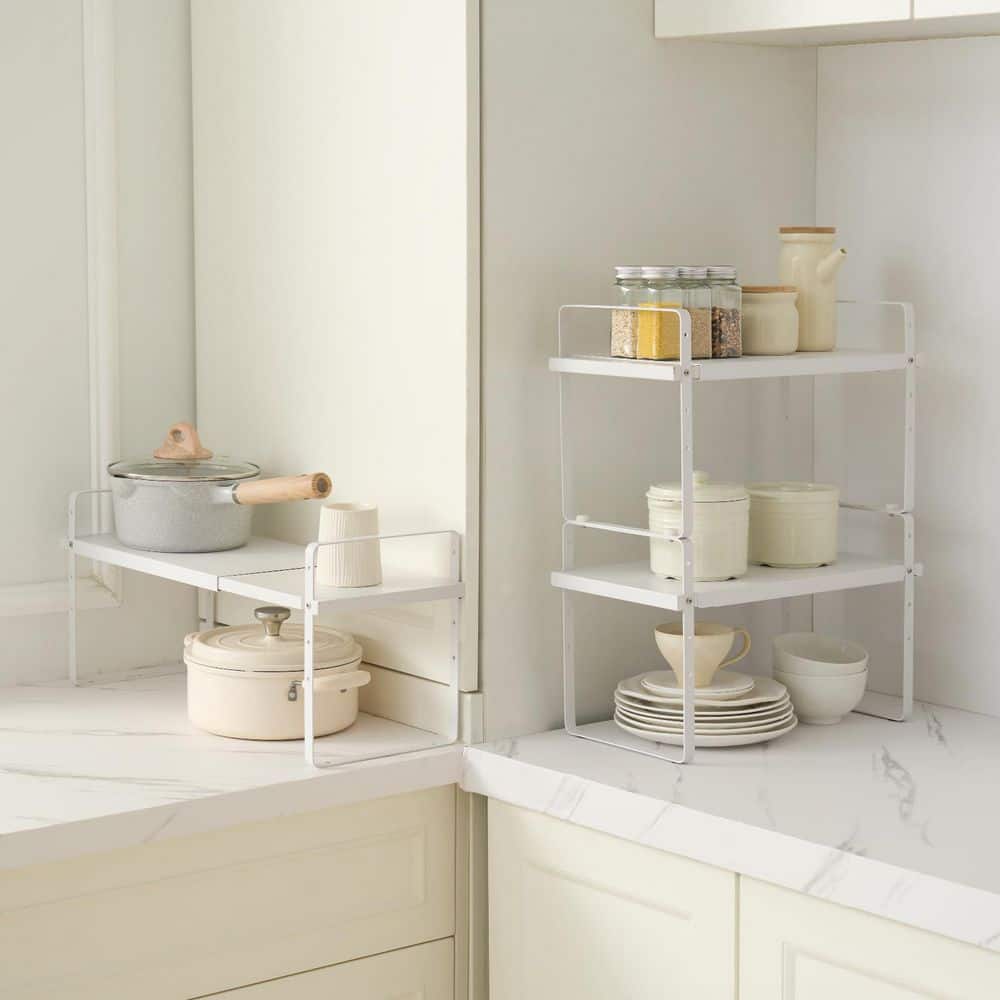 Wudkey Adjustable Kitchen Cabinet Shelf Organizer, Expandable 2 Tier ...