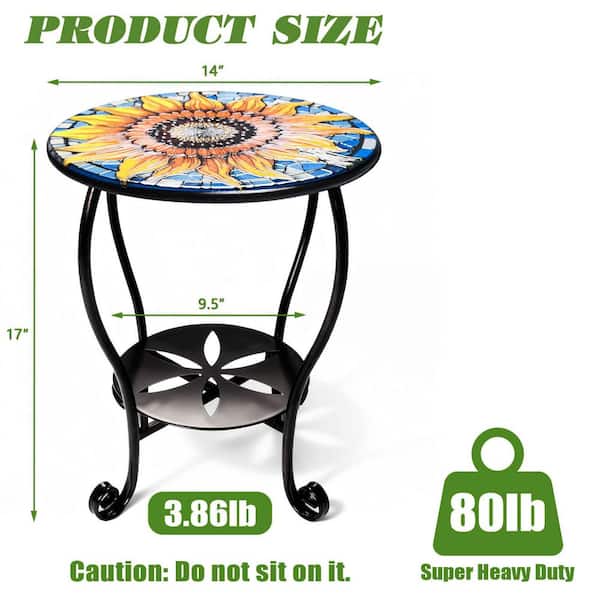 ZZW Sunflower 14 in. Round Shape Metal 17 in. Height Outdoor Side