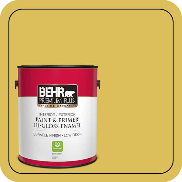 BEHR PREMIUM PLUS 1 gal. #P320-6 Sulfur Yellow Hi-Gloss Enamel Interior ...