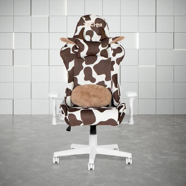 Techni Sport TS85 Cow Series Fabric Reclining Ergonomic Gaming Chair in Brown with Height Adjustable Arms