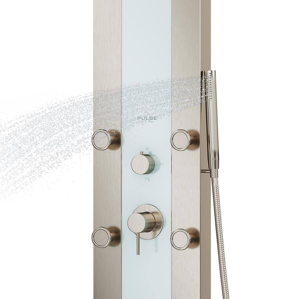 Tropicana White Glass ShowerSpa with Brushed Nickel Fixtures