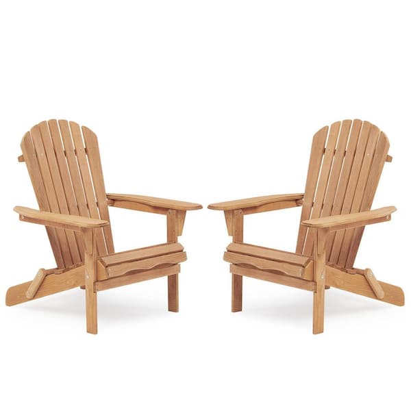 Miscool Anky Light Brown Wooden Folding Adirondack Chair Patio Lounge Chair (Set of 2)