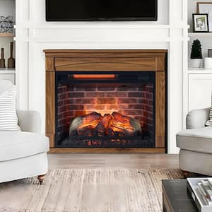 28 in. Freestanding Electric Fireplace with Remote, Removable Caster Wheel and LED Light Source in Dark Oak