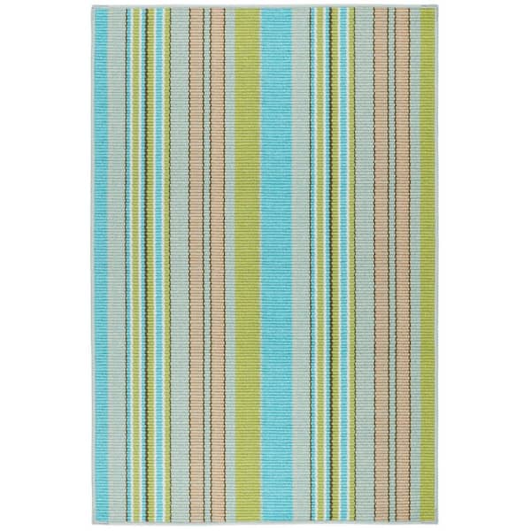 Aquinnah Ticking Machine Washable Multi 3 ft. x 5 ft. Indoor Area Rug