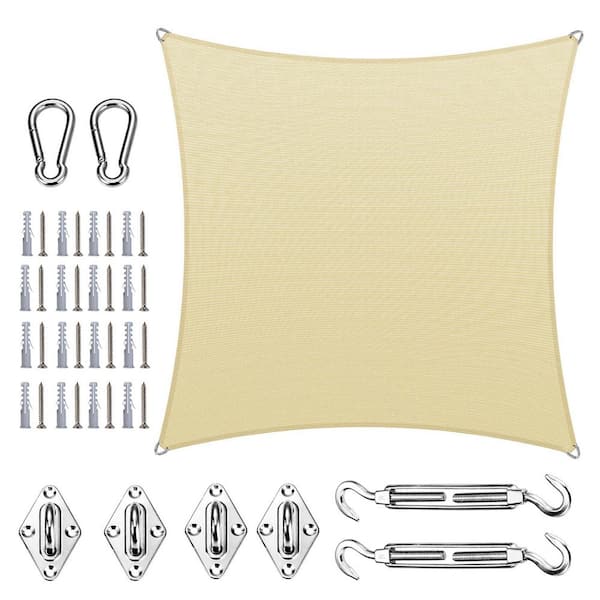 16 ft. x 16 ft. Square Pro Ring Sun Shade Sail with Hardware Kit-Beige