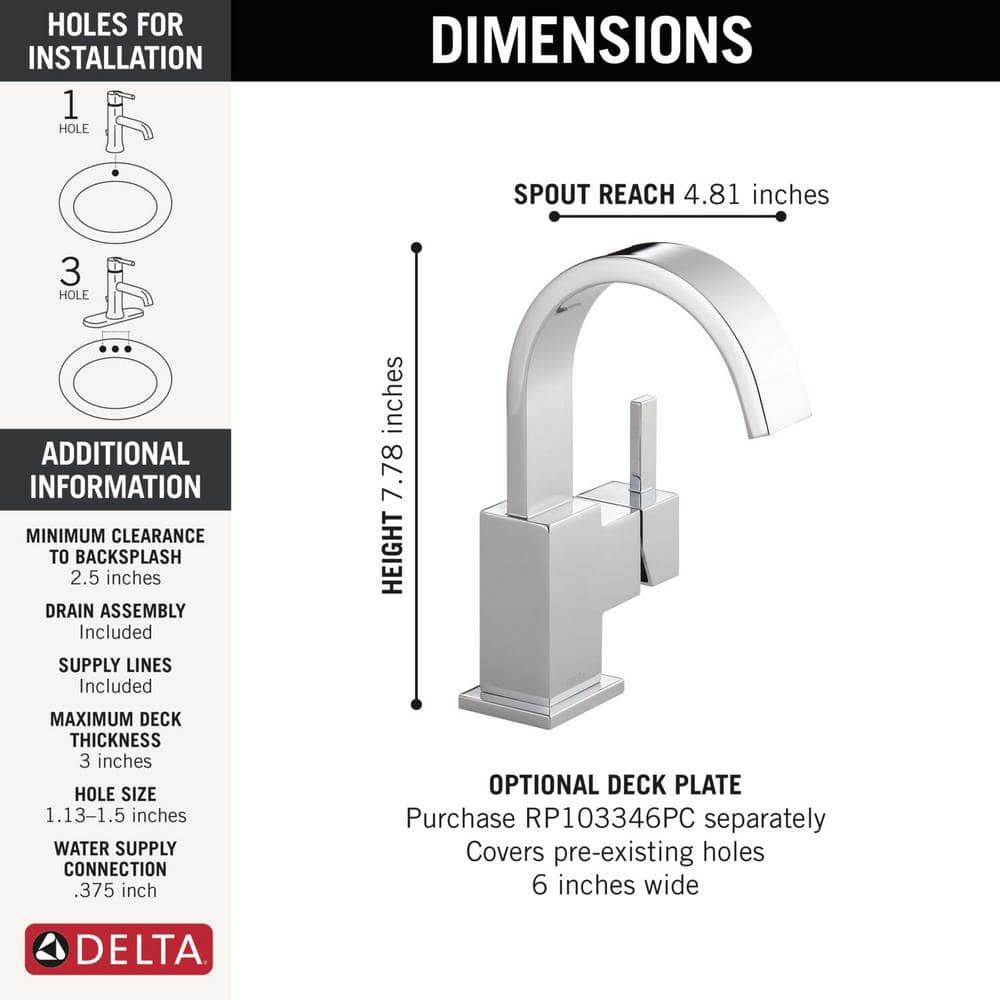 Sleek Modern 7 3/4" Chrome Brass Single Hole Faucet with Drain Assembly