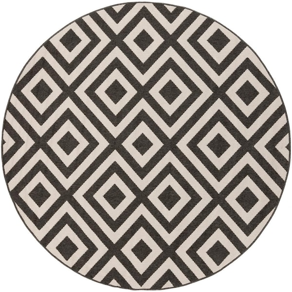 Livabliss Breckenridge Beige 9 ft. x 9 ft. Round Indoor/Outdoor Patio Area Rug