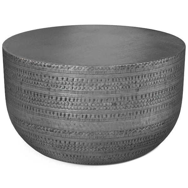 Simpli Home Johnsen Boho 30 in. Wide Metal Coffee Table in Antique Silver, Fully Assembled