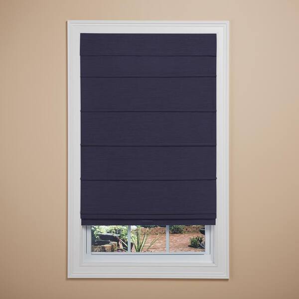 Elegant Home Fashions Navy Cordless Textured Room Darkening Fabric Roman Shade with Lining 23 in. W x 64 in. L