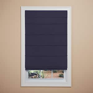 Navy Cordless Textured Room Darkening Fabric Roman Shade with Lining 27 in. W x 64 in. L