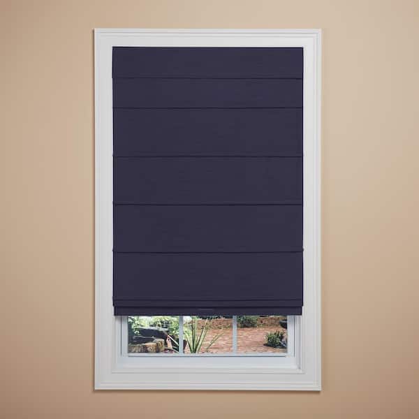 Elegant Home Fashions Navy Cordless Textured Room Darkening Fabric Roman Shade with Lining 27 in. W x 64 in. L
