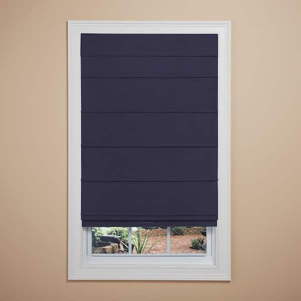 Elegant Home Fashions Navy Cordless Textured Room Darkening Fabric Roman Shade with Lining 36 in. W x 64 in. L