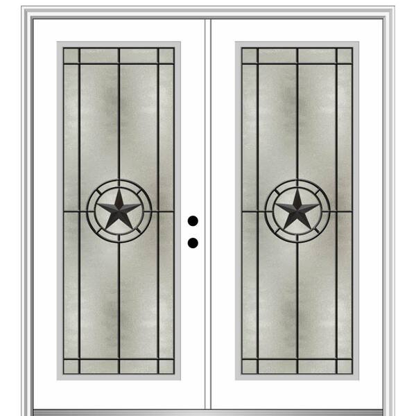 MMI Door Elegant Star 68 in. x 80 in. Left-Hand Full Lite Decorative Glass Brilliant White Painted Fiberglass Prehung Front Door
