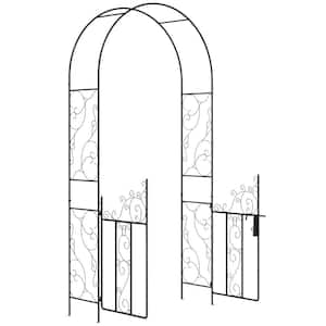 89.25 in. x 49.25 in. Black Metal Garden Arch Arbor with Gate Trellis for Climbing Plants, Roses, Vines, Wedding