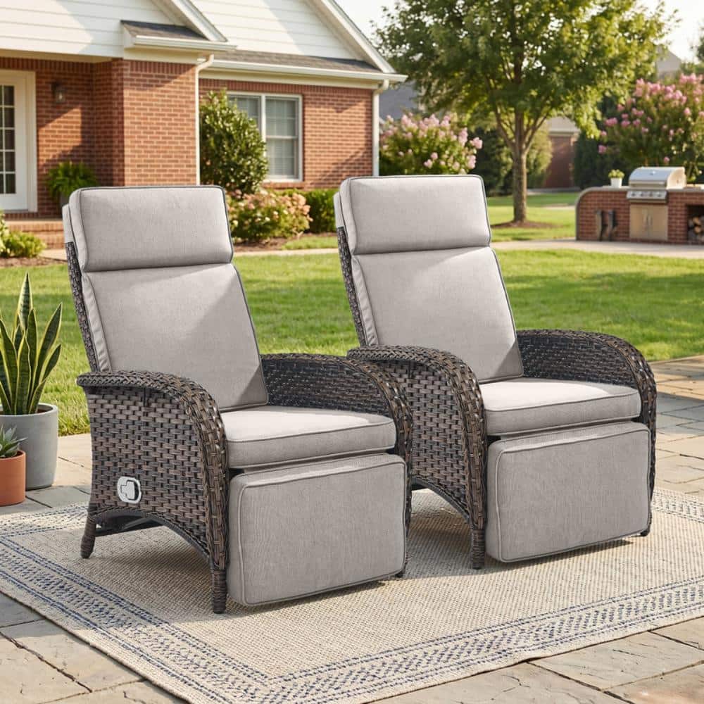 Riviera 2-Piece Brown Wicker Outdoor Adjustable Recliner Chair with Beige Cushion, Reclining Lounge Chair for Deck Porch price history on PriceWatchPro