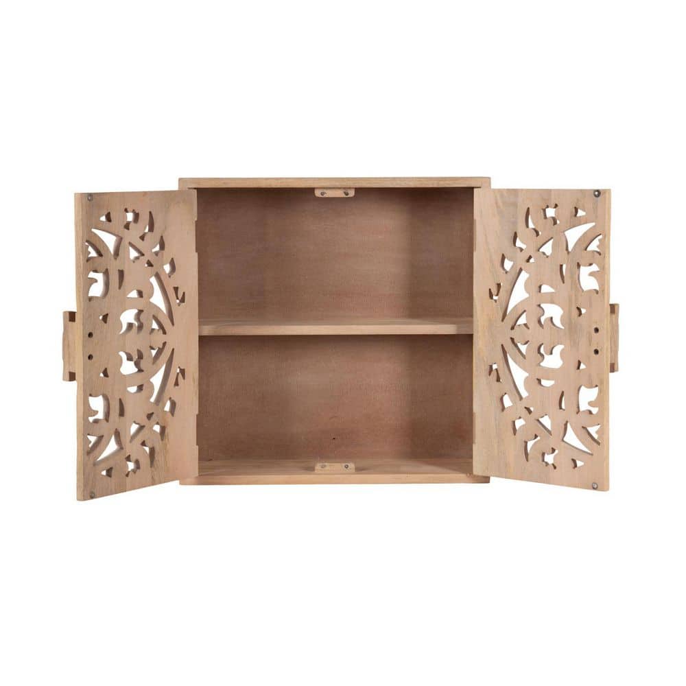 Saanvi Light Natural Mango Wood Carved Wall Cabinet, 20" x 6" x 20"
