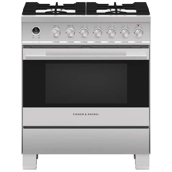 Fisher & Paykel 30 in. 3.5 cu. ft. 4-Burner Dual Fuel Range with Gas Stove and Electric Oven in Stainless Steel