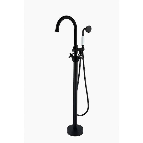 Maincraft 2-Handle Floor Mount Freestanding Tub Faucet with Hand Shower in Matte Black