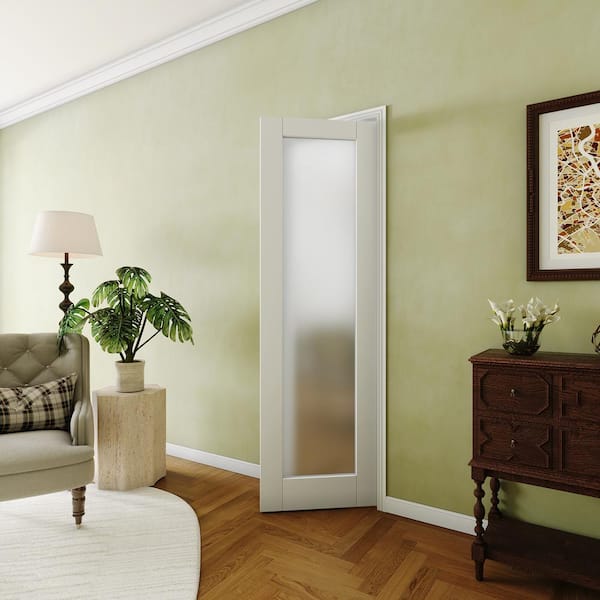 24 in. x 80 in. MDF 1-Lite Frosted Glass, White Interior Door Panels Single Pantry Door Slab Prefinished