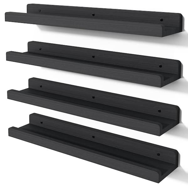 Unbranded 23.6 in. W x 4.3 in. D Black Solid Wood Floating Decorative Wall Shelf (set of 4)