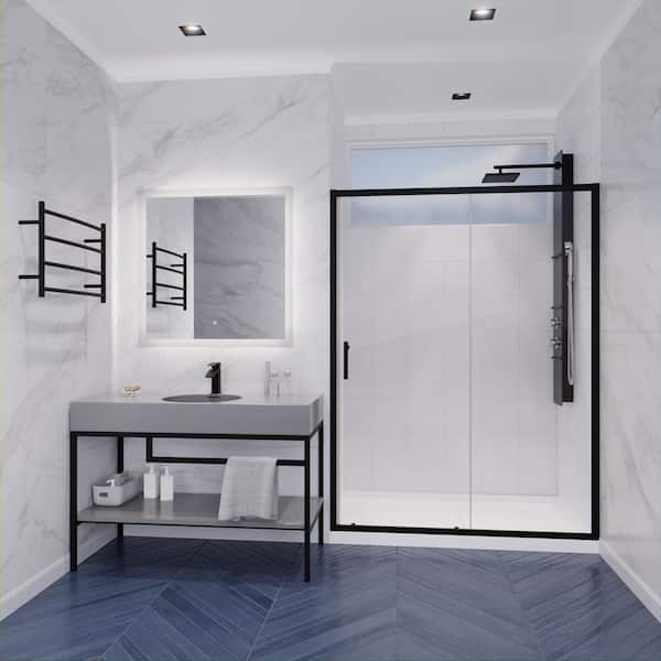 Halberd Series 48 in. x 72 in. H Sliding Framed Shower Door in Matte Black with Tsunami Guard Tempered Clear Glass