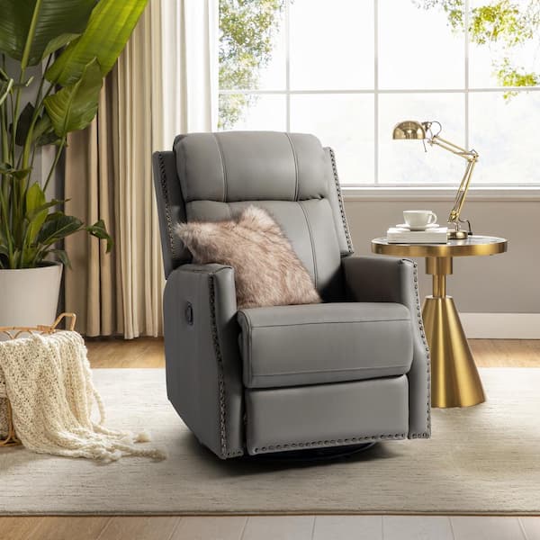 JAYDEN CREATION Helena Genuine Leather Manual Swivel Rocking