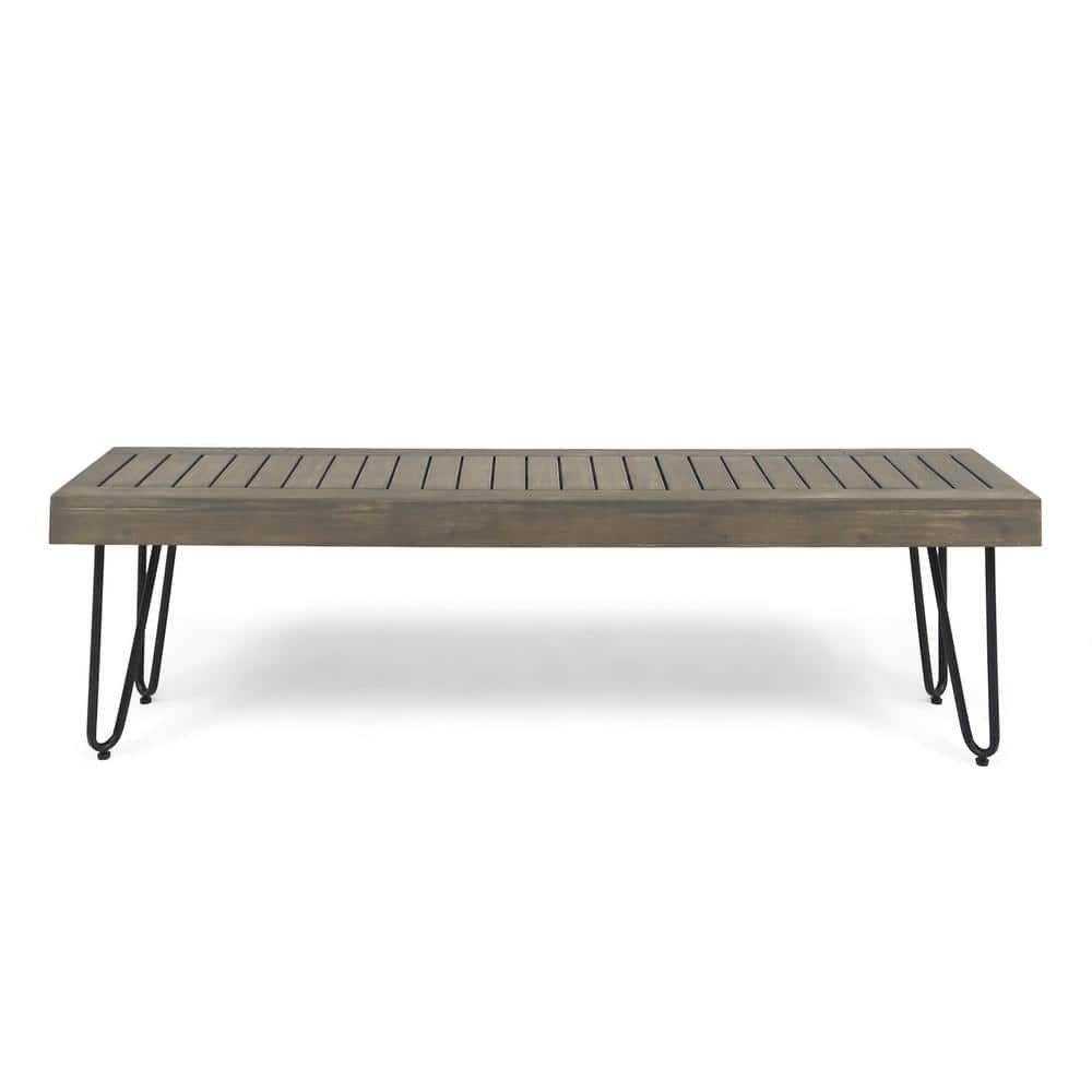 Gray Acacia Wood and Metal Outdoor Bench with Hairpin Legs