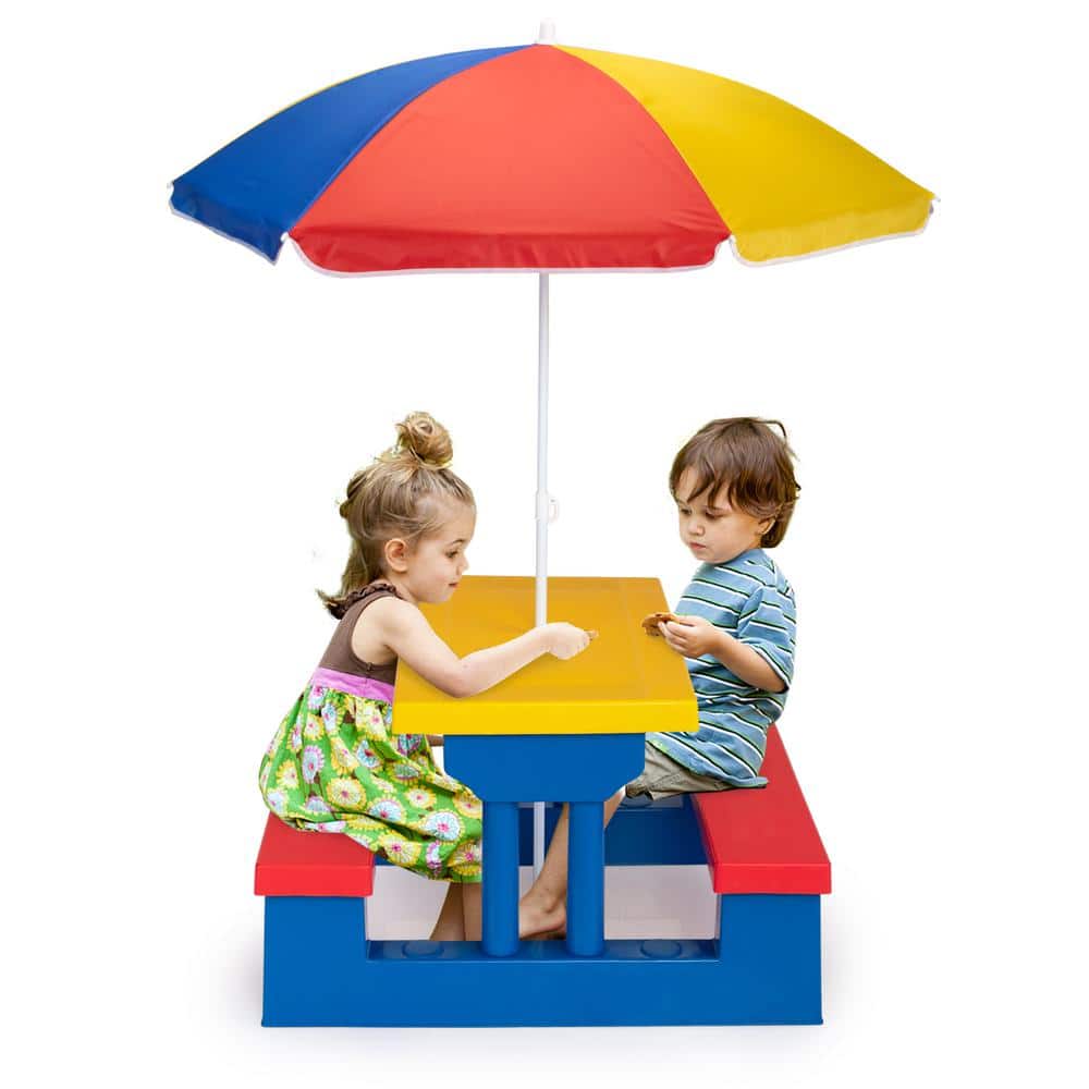 Nyeekoy Kids Picnic Table Set with Removable Umbrella and Bench for Backyard, Patio TH17N0850 ...