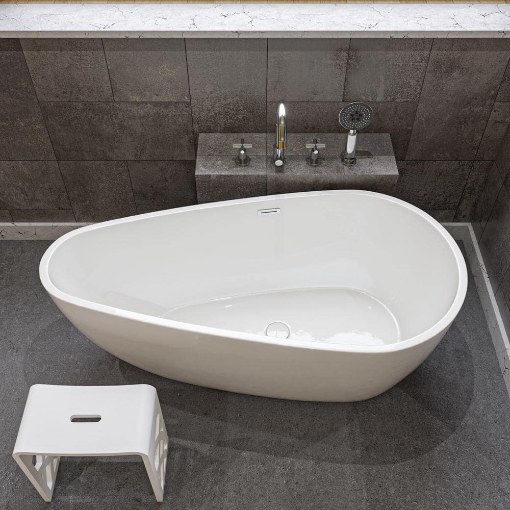 59'' White Freestanding Acrylic Soaking Bathtub