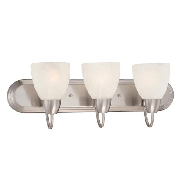 Torino 24 in. 3-Light Brushed Nickel Transitional Vanity Light with Alabaster Glass Shades