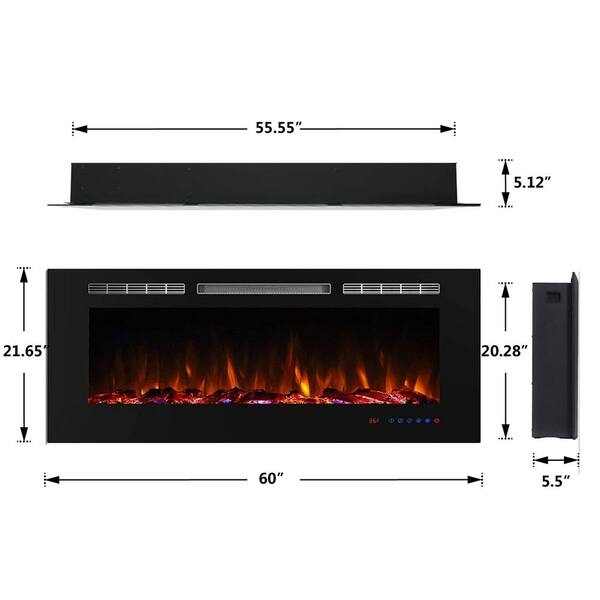 Boyel Living 60 In Electric Wall Mounted Recessed Fireplace With Remote 1500 750 Watt Black Vl Ef60 The Home Depot - Best Rated Electric Wall Mounted Fireplaces