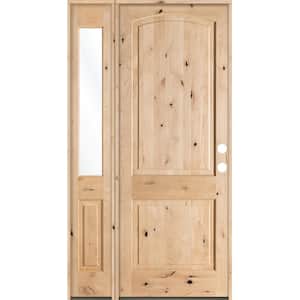 44 in. x 96 in. Rustic Unfinished Knotty Alder Arch-Top Left-Hand Left Half Sidelite Clear Glass Prehung Front Door