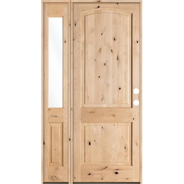 Krosswood Doors 50 in. x 96 in. Rustic Knotty Alder Unfinished Left-Hand Inswing Prehung Front Door with Left-Hand Half Sidelite